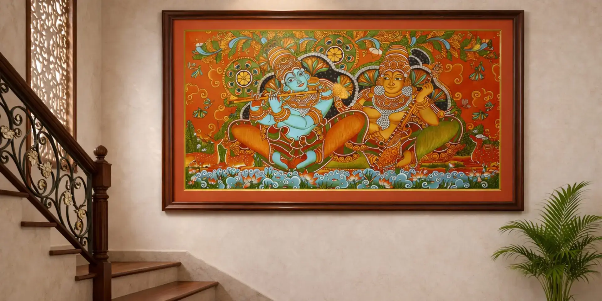 Home Krishna Saraswati Mural Staircase Wall Decor Indian Home.jpg Scaled