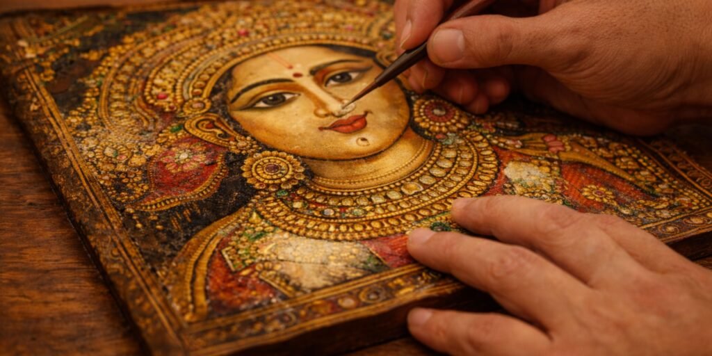 artist restoring painting using professional art conservation techniques